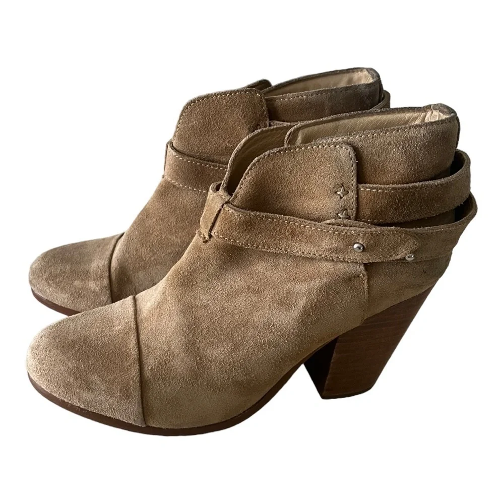 Rag & Bone Harrow Tan Suede Ankle Booties Size 37.5 - Picture 3 of 7